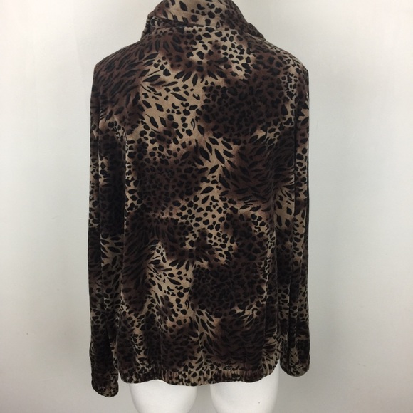 ELLEN TRACY ACTIVE Animal Print Velour Zipper Track Jacket LARGE - Picture 7 of 11